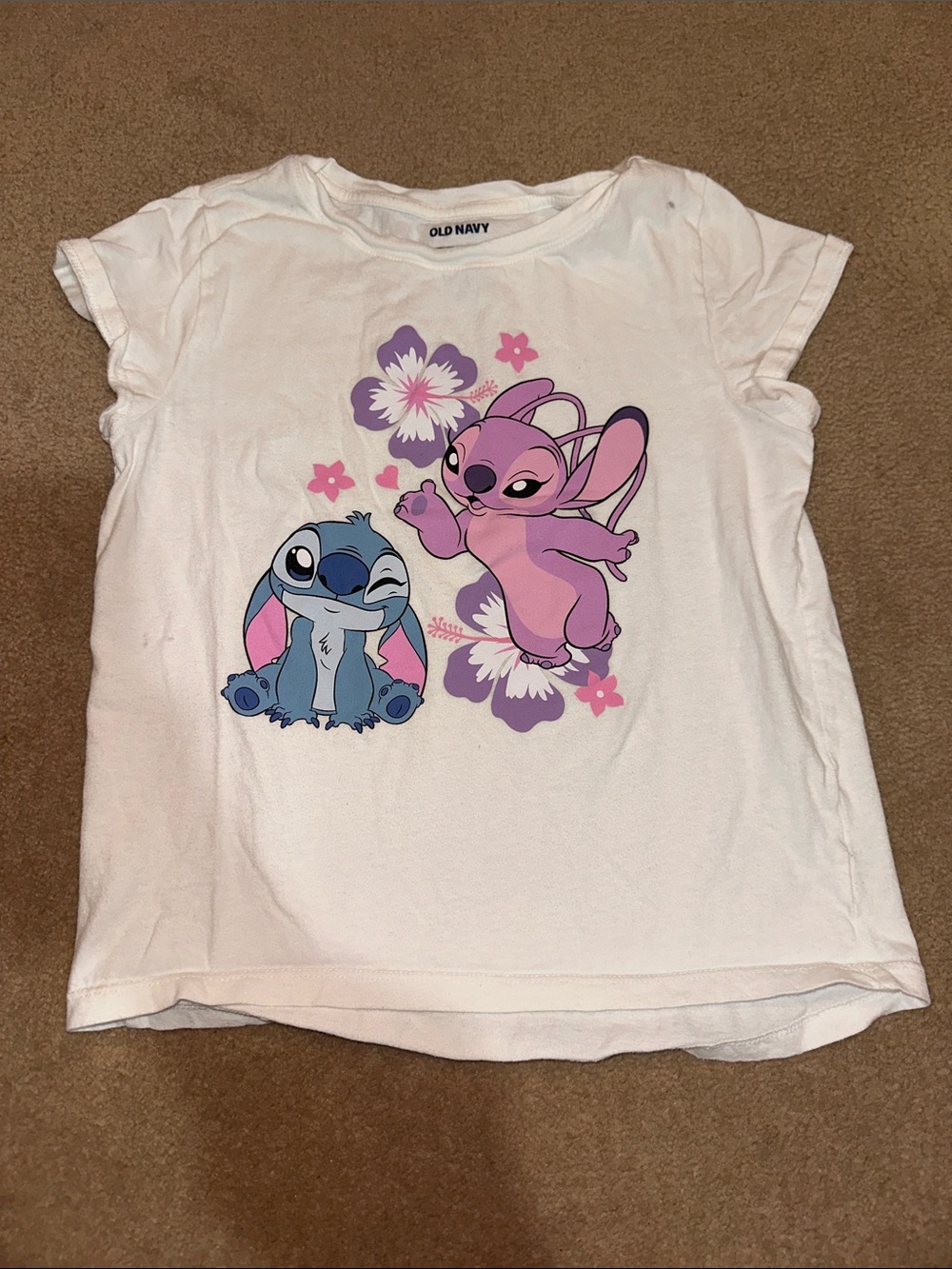 Old Navy White Girls' Stitch & Angel Graphic Tee with Pink and Blue Accents